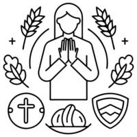 design a flat illustration about elements of the lords prayer such as heavenly father, vector