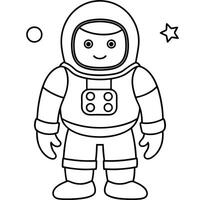 a coloring page of an space cosmonaut with no color just black lines, illustration line art vector