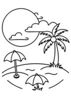 a coloring page of an beach with no color just black lines, illustration line art vector