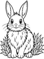 bunny the illustration should be in super simple, black and white, bold line art with a clear, vector