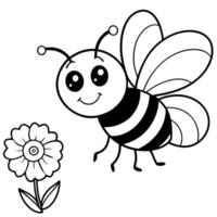 a bumblebee with a fuzzy body, happy eyes, and little wings, buzzing near a flower, vector