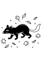 a tasmanian devil running through the forest, with a fun, chaotic scene of scattered leaves, small vector