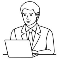 businessman working on laptop computer line art on white background, illustration line art vector