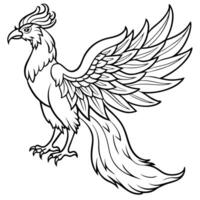 a coloring page of phoenix only in black and white the style should be bold and outlined with vector