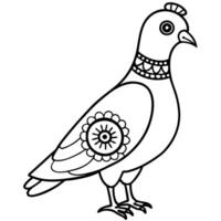 a coloring page of an cute pigeons bird with mandala patterns on its head and body, with no color vector