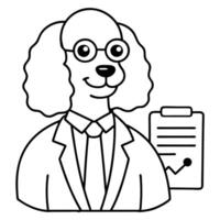 minimal bw line, cocker spaniel in a professional setting, wearing glasses and holding a vector