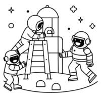 astronauts building a space playground - a group of astronauts creating a fun, floating playground vector
