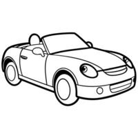 a bright convertible car with the roof down, long eyelashes on the headlights, and shiny silver vector