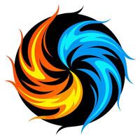 a vibrant swirling design featuring the contrast between fire and water the left side should vector