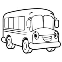 a big, cartoonish school bus with a smiling face, illustration line art vector
