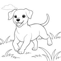 a puppy running happily in the grassland, illustration line art vector