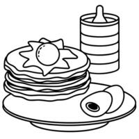 freshly cooked farmhouse breakfast featuring a stack of golden pancakes, crispy smoked bacon, and vector