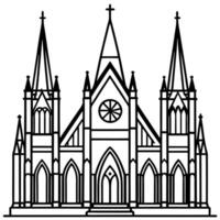 a gothic cathedral, with towering spires, stained glass windows, and intricate stonework, vector