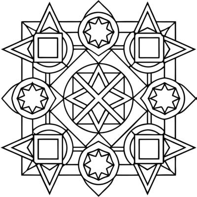 background, squares, circles, and star shapes overlapping each other, with some areas forming new