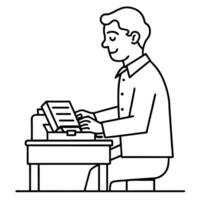a writer at a desk with a typewriter or computer, illustration line art vector