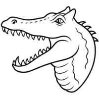 a crocodile with open jaws, sharp teeth, and rough skin details, illustration line art vector
