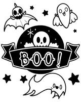 a halloween banner with the text boo in white and black there are funny silhouettes of a pumpkin, a vector