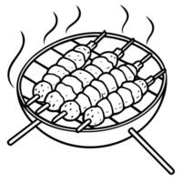 a close-up of marinated shrimp skewers sizzling on a hot grill, with grill marks visible, vector