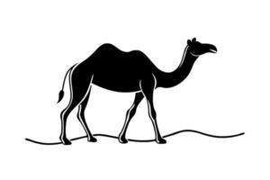 a camel walking in the desert silhouette style with white background, illustration vector