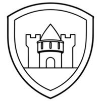 14th century knights castle of a helmet on a shield, illustration line art vector