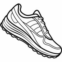 a black-and-white silhouette of a running shoe sole, featuring streamlined lines and elongated vector