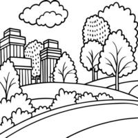 cartoon style, in the foreground, the parks jogging path is drawn from left to right, with the park vector