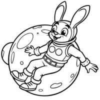 cartoon style a rabbit in an astronaut costume bouncing on a moon, illustration line art vector