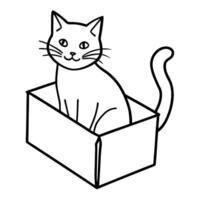 a cat inside a box with vintage drawing style, illustration line art vector