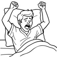 man wake up in the morning, illustration line art vector