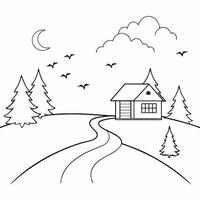 an icon representing escape from city noise, featuring a serene countryside scene with a small, vector