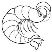a simple coloring page drawing a sea shrimp with intricate pattems on its shell such as circles and vector