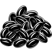 a striking illustration of black beans on a bright white background highlight their glossy, vector