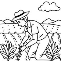 person working in crop fields, illustration line art vector