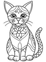 coloring book , , cat with an intricate pattern inside of cat, floral patterns, geometric shapes, vector