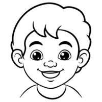black and white happy child face, illustration line art vector