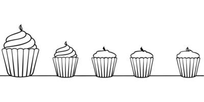a row of cupcakes all sizes, illustration line art vector