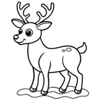 coloring page for kids, bold line art, christmas reindeer playing in the snow, illustration vector