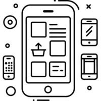 all basic apps on mobile with beautiful new design, illustration line art vector