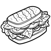 a delicious grilled sandwich stacked with bacon, chicken, tomato, and fresh greens, perfect for a vector
