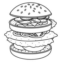 a deconstructed veggie burger with layers of bun, veggie patty, lettuce, tomato, avocado, and vegan vector