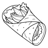 grilled chicken and bacon wrap with lettuce and tomato, cut in half, on white paper, vector