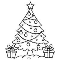 a christmas tree adorned with ornaments, lights, and a shining star at the top, with presents vector