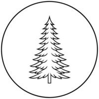 one conifers tree inside circular outline, minimalistic, black and white, illustration line vector