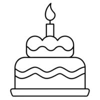 a minimalistic icon of a two-layer birthday cake, outlined in pink the cake features wavy icing vector
