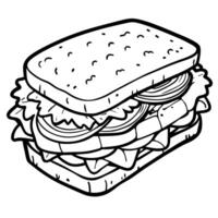 a delicious sandwich stacked with layers of cheese, ham, and fresh lettuce on toasted whole grain vector