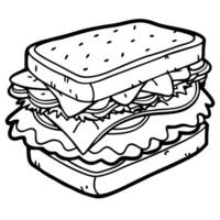 close-up big sandwich with ham, cheese, tomatoes and salad on toasted bread on a dark background vector