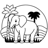 a bold elephant with prominent tusks and large ears, holding a banana tree with his trunk, stands vector