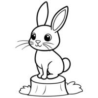 cute bunny standing on tree stump image on stock rex rabbit, illustration line vector