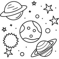 a coloring page of an space stars with no color just black lines, illustration line art vector