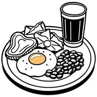 full english breakfast with eggs, bacon, potato rashes, tomato, beans espresso ensemble rustic pub vector